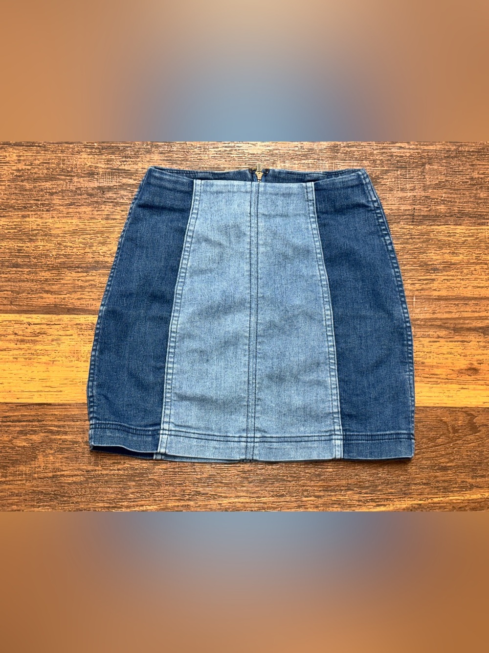 Free People Two-Tone Blue Denim Colorblock Mini Skirt